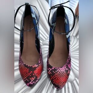 Torrid Multiple Color Snake pattern Wedge Heel Pointed Toe Ankle Strap Synthetic